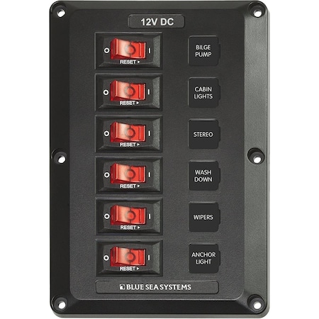 Blue Sea Systems 4352 6 Position, BelowDeck Circuit Breaker Panel C6J-4352